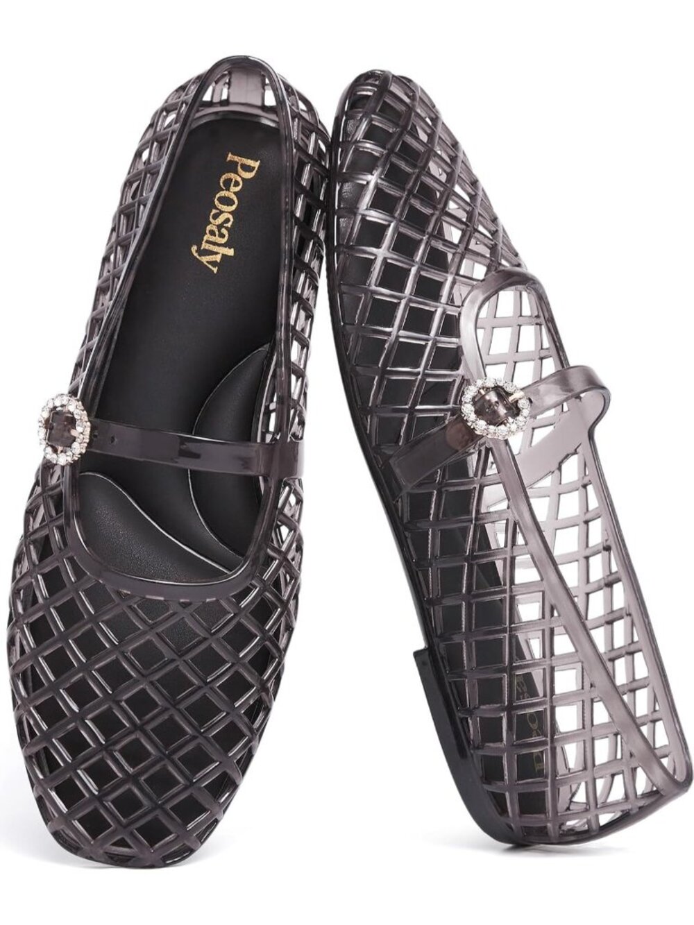 Women's Mary Jan Black Comfortable Slip On Pointed Toe Jelly Flats Casual Shoes